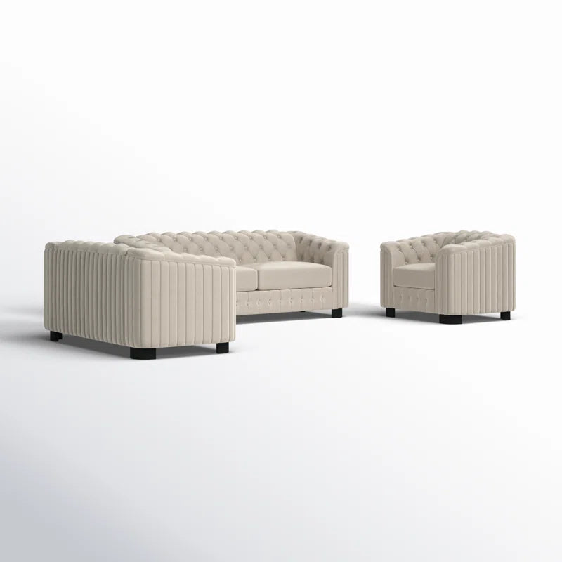 Luxury Sofa Sets: 3-Piece Velvet Sofa Set with Tufted Detailing and Mid-Century Legs