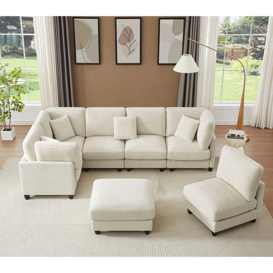 7 Seater Sofa Set: 7-Piece Upholstered Sectional for Living Room