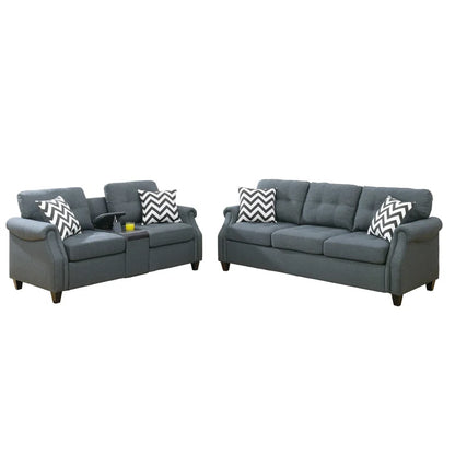 Luxury Sofa Sets: Arsenic Grey 2-Piece Classic Sofa & Loveseat Set with Accent Pillows