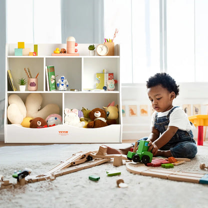 Kids Toy Storage Unit: 5-Compartment Organiser with Bookshelf