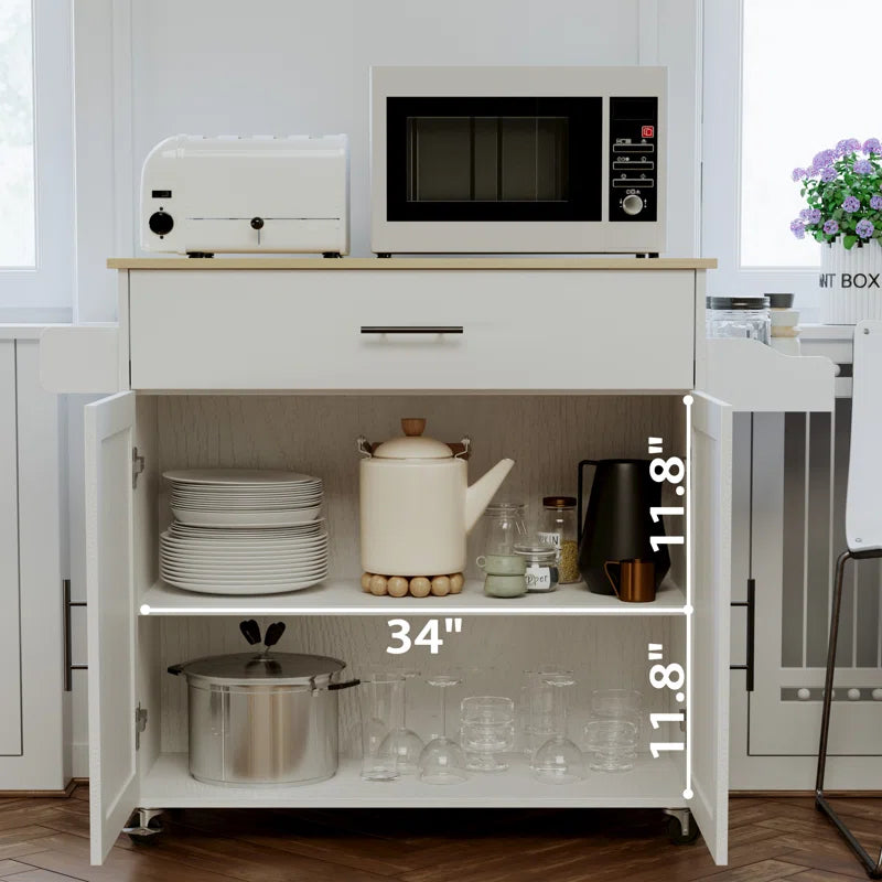 Kitchen Island Table: 47.25'' Wide Drop leaf extends Also with a spice rack and a towel bar