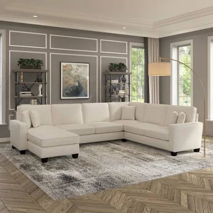 7 Seater Sofa Set:  Modern Fabric Upholstered Sofa Set with Chair (cream)