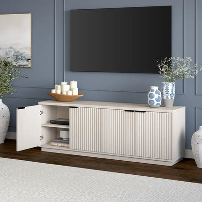 TV Panel: TV Stand for TVs up to 78" with Elegant Panel Backdrop and Modern Décor Accents
