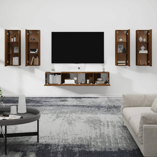 tv panel: 6-Piece tv panel and Entertainment Center Set in Durable Engineered Wood Finish
