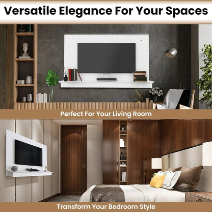 tv panel: Dymphia Wall-Mounted TV Panel with LED Lights and a Shelf