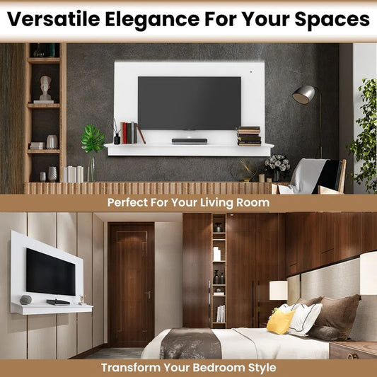 tv panel: Dymphia Wall-Mounted TV Panel with LED Lights and a Shelf