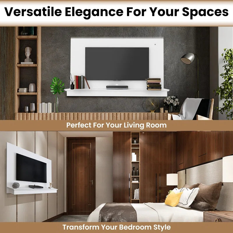 tv panel: Dymphia Wall-Mounted TV Panel with LED Lights and a Shelf