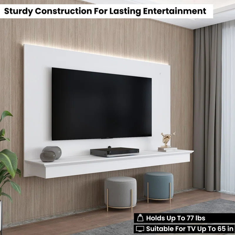 tv panel: Dymphia Wall-Mounted TV Panel with LED Lights and a Shelf
