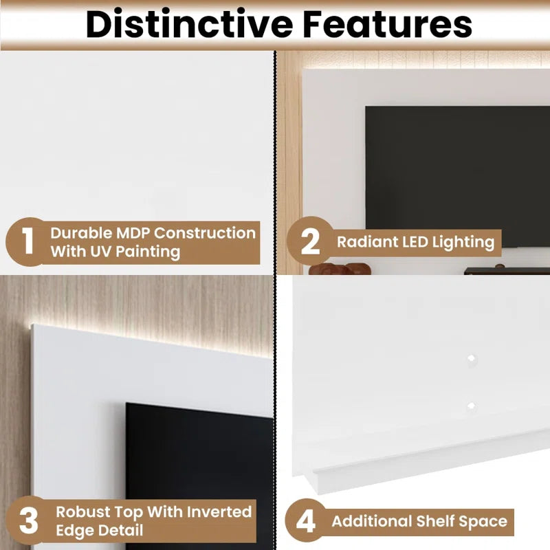 tv panel: Dymphia Wall-Mounted TV Panel with LED Lights and a Shelf