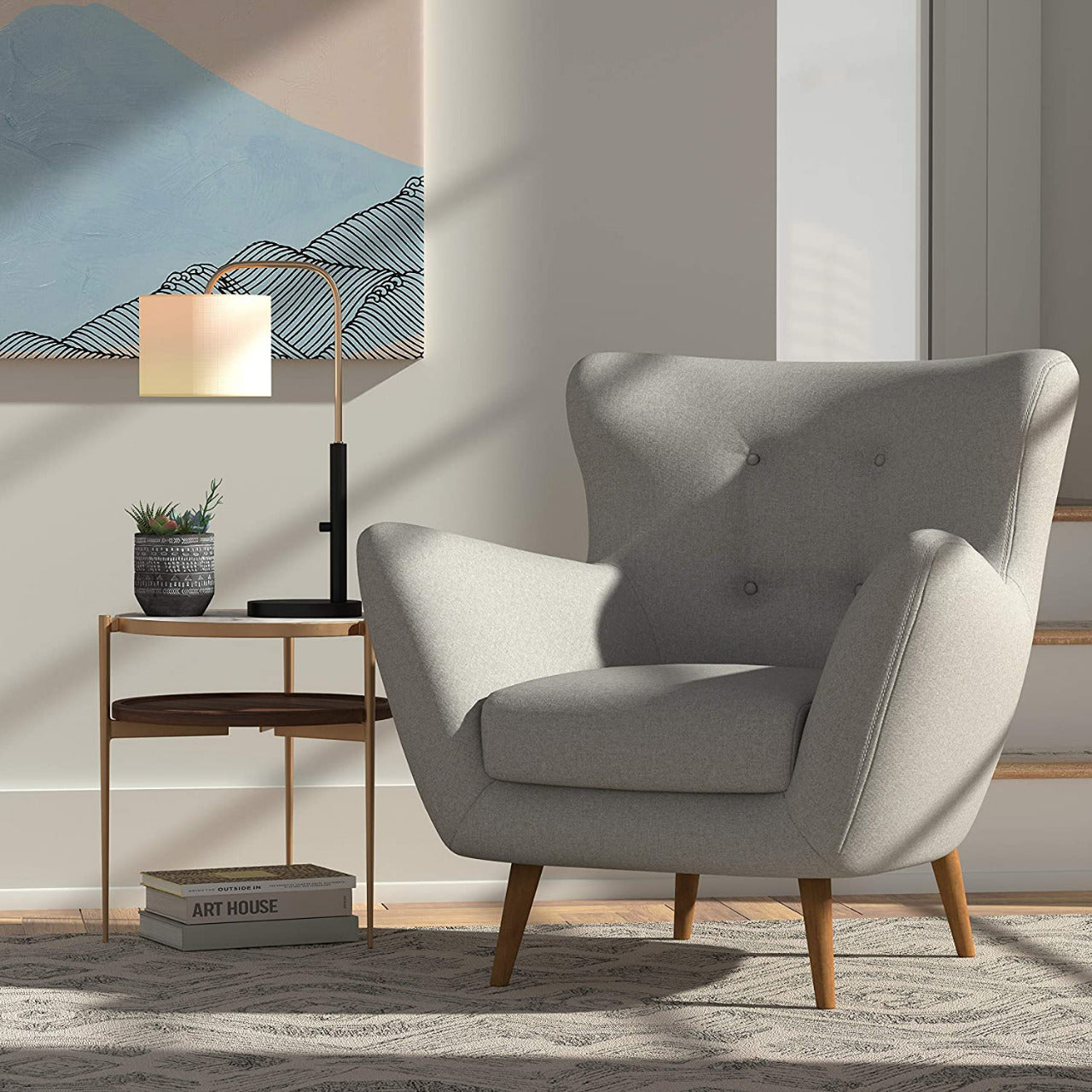 Sofa Chair : Aqua Living Room Arm Chair with Tapered Wood