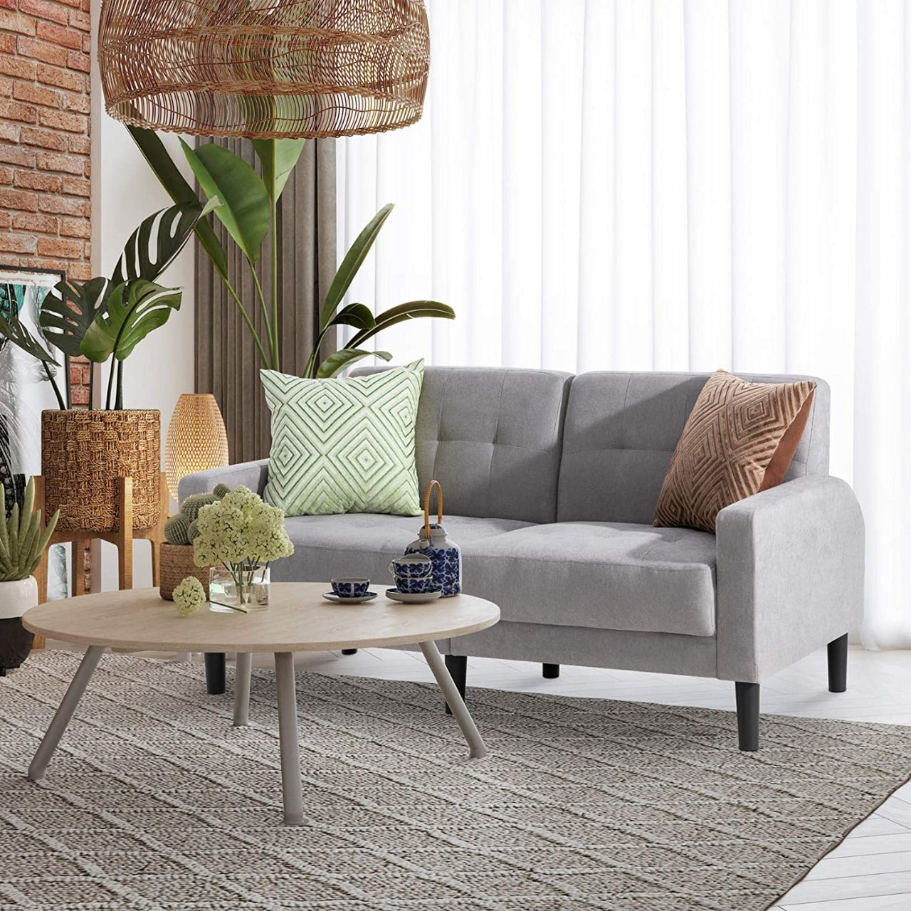 2 Seater Sofa : Light Grey Fabric 2 Seater Sofa