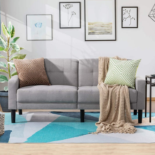 2 Seater Sofa : Light Grey Fabric 2 Seater Sofa