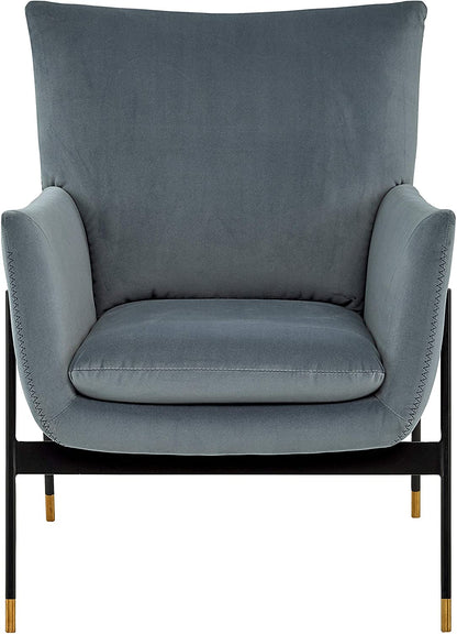 Sofa Chair: Slate Blue Velvet Chair with Arms