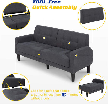 2 Seater Sofa Set: Dark Grey Convertible Sofa Couch