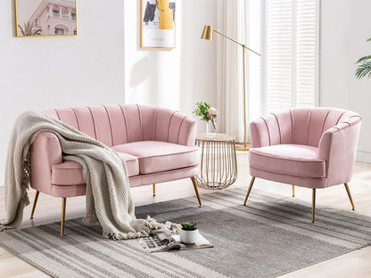 2 Seater Sofa : Light Pink Velvet Lounge Couch