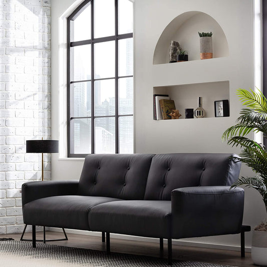 2 Seater Sofa : Black Faux Leatherette Sofa Set