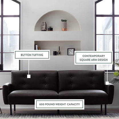 2 Seater Sofa : Black Faux Leatherette Sofa Set