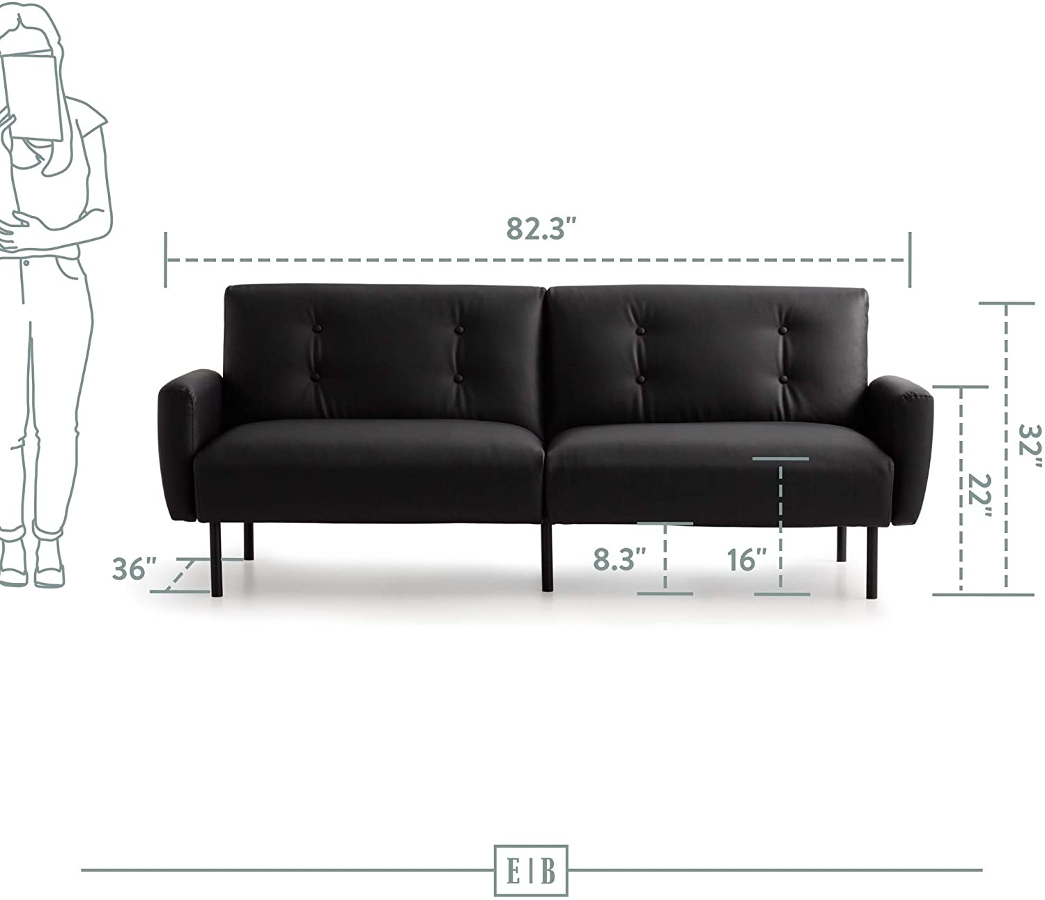 2 Seater Sofa : Black Faux Leatherette Sofa Set