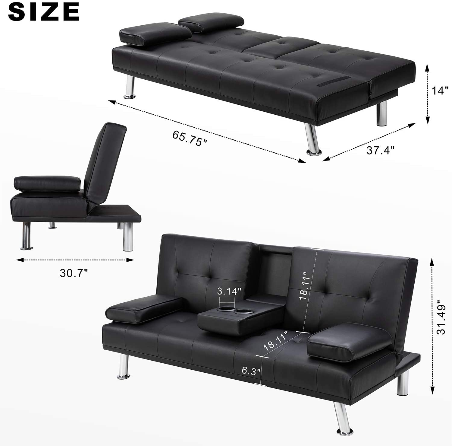 2 Seater Sofa : Black Sofa Set