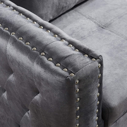 2 Seater Sofa Set: Grey Velvet L- Shaped Sleeper Sofa