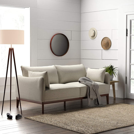 2 Seater Sofa : Sofa Couch with Wood Base (Fog & Ivory)