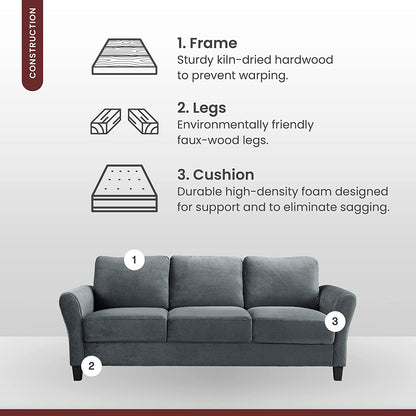 3 Seater Sofa : Dark Grey Fabric Sofa Set