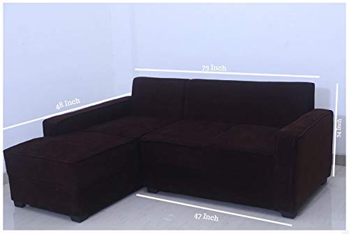 L Shape Sofa Set:- Fine Bone Hardwood Fabric Sofa Set 2-Puffy with Center (Brown & Beige)