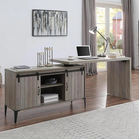 Computer Desk: Gray And Blackish Computer Desk With Sliding Barn Door
