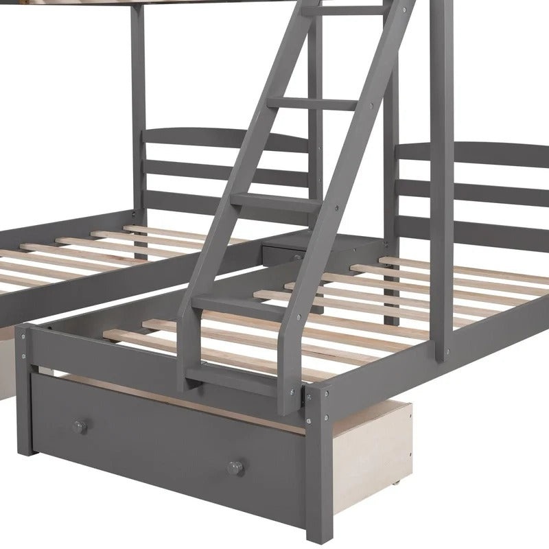 Bunk Bed: 3 Drawer Triple Quad Bunk Bed