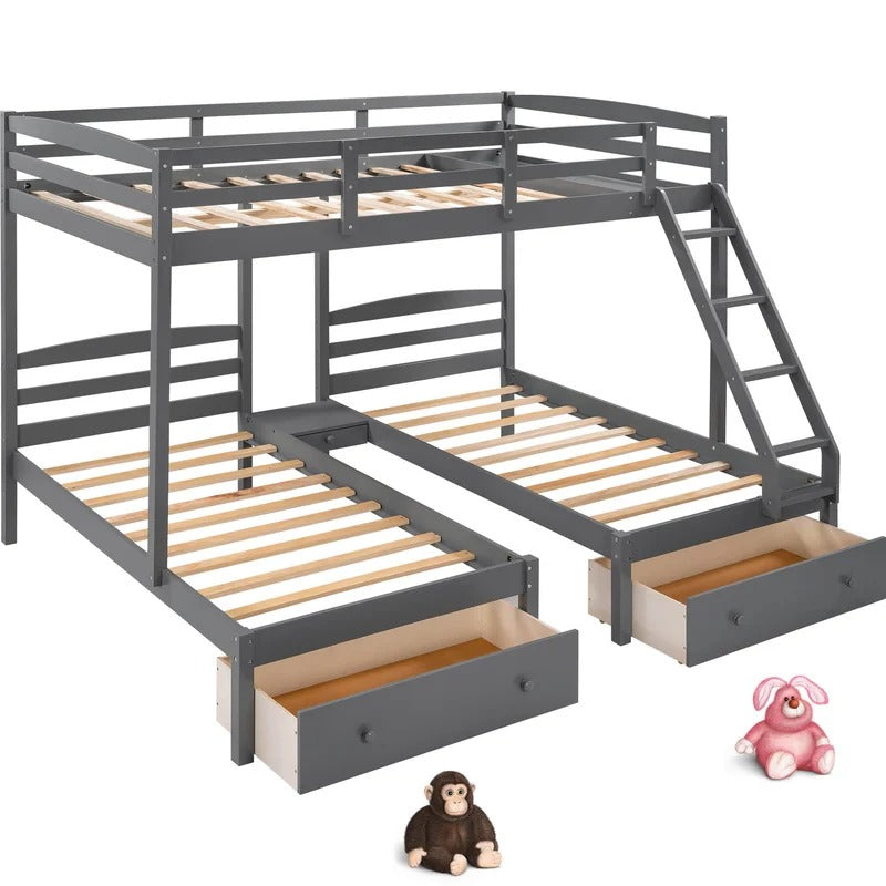 Bunk Bed: 3 Drawer Triple Quad Bunk Bed