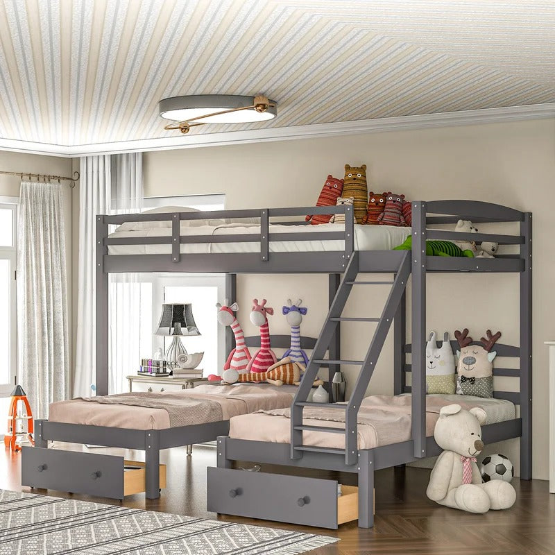 Bunk Bed: 3 Drawer Triple Quad Bunk Bed