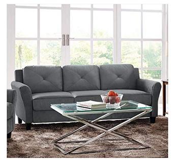 3 Seater Sofa Set Alden Microfiber Fabric Sofa Set with Rolled Arms (Dark Grey)