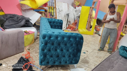 3 Seater Sofa Set:- Chesterfield Hardwood Velvet Fabric Sofa Set