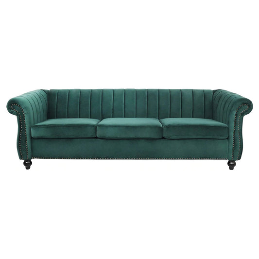 3 Seater Sofa : Tufted Velvet Sofa with Rolled armrests
