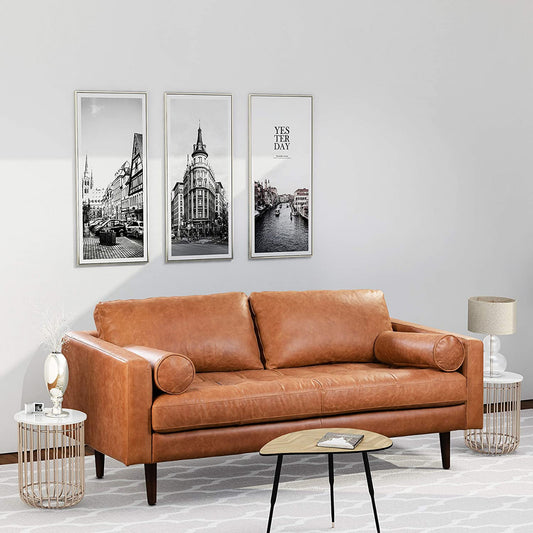 2 Seater Sofa : Tanned Leatherette 2 Seater Sofa Set