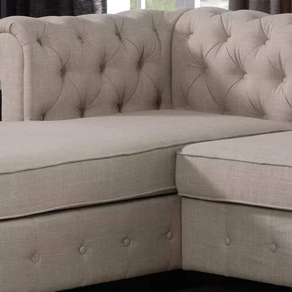 L Shape Sofa Set:- Lifestyle Chesterfield Sectional Fabric Sofa Set (Cream)