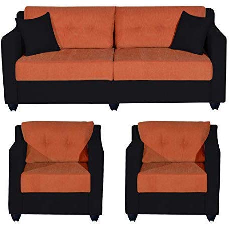 5 Seater Sofa Set:- Lisbon (3+1+1) Fabric  Sofa Set (Orange & Black)