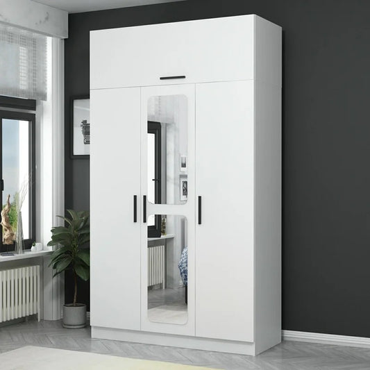 4 Door Wardrobe: 4 Door with 2 Mirror Manufactured Wood Wardrobe