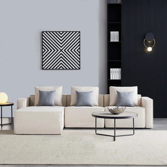 4 Seater Sofa Set: 108.3'' Linen Square Arm L Shape Sofa Chaise