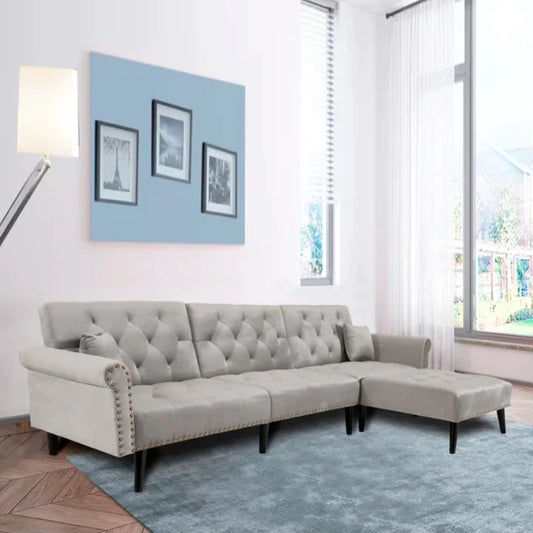 4 Seater Sofa Set 115 Velvet Pillow Top Arm L Shaped Sofa