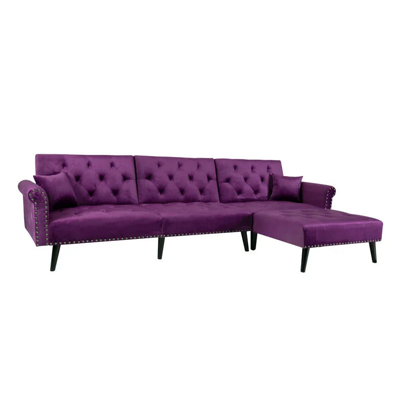 4 Seater Sofa Set: 115'' Velvet Pillow Top Arm L Shaped Sofa