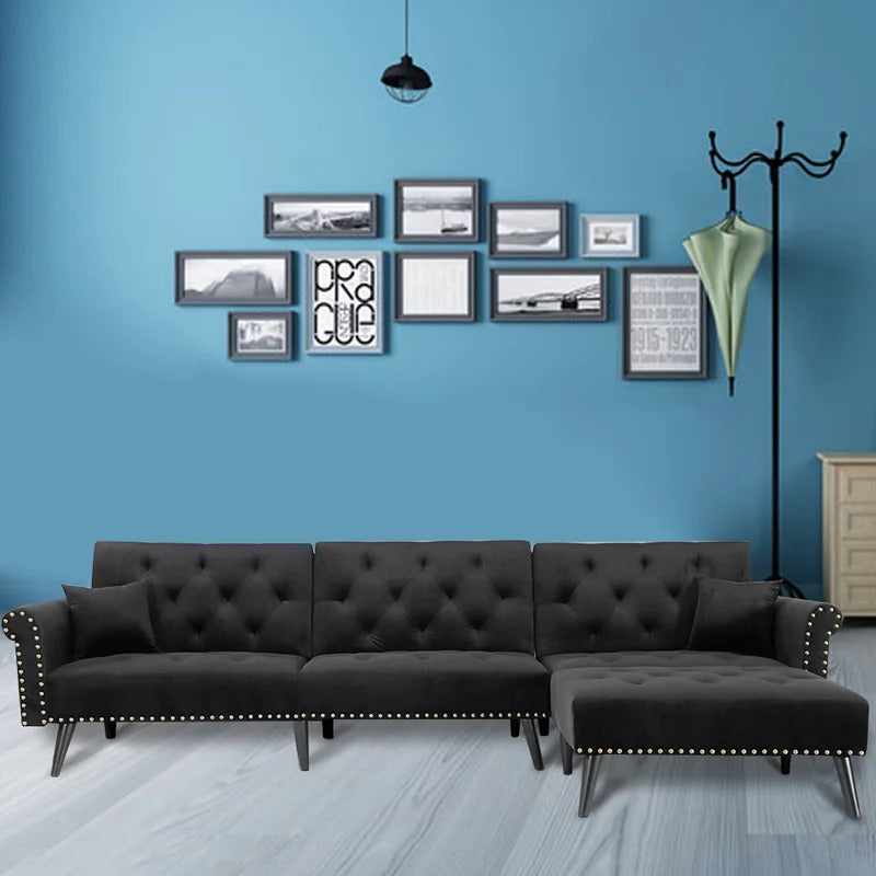 4 Seater Sofa Set: 115'' Velvet Pillow Top Arm L Shaped Sofa