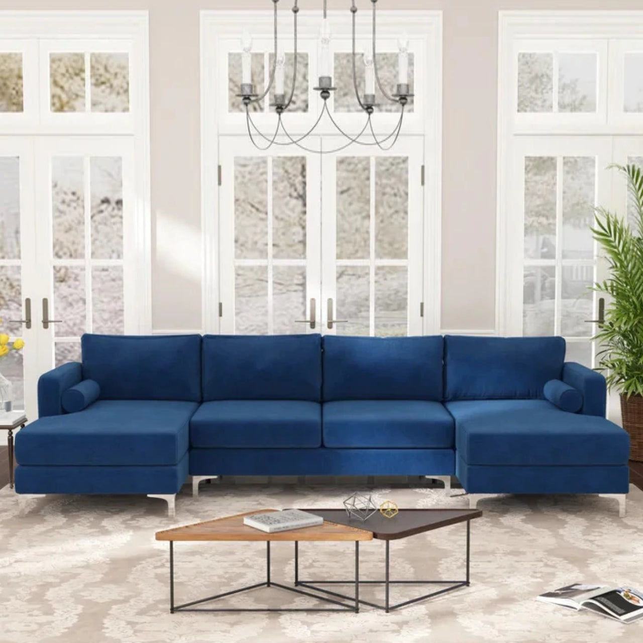 4 Seater Sofa Set 124 Velvet Flared Arm Slipcovered Sofa