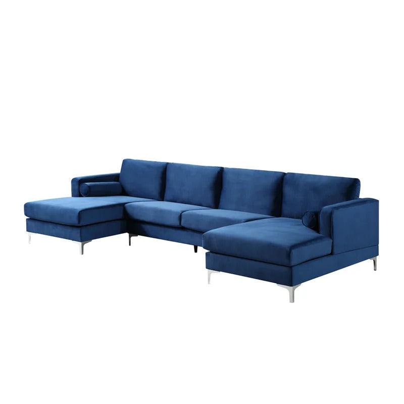 4 Seater Sofa Set: 124'' Velvet Flared Arm Slipcovered Sofa