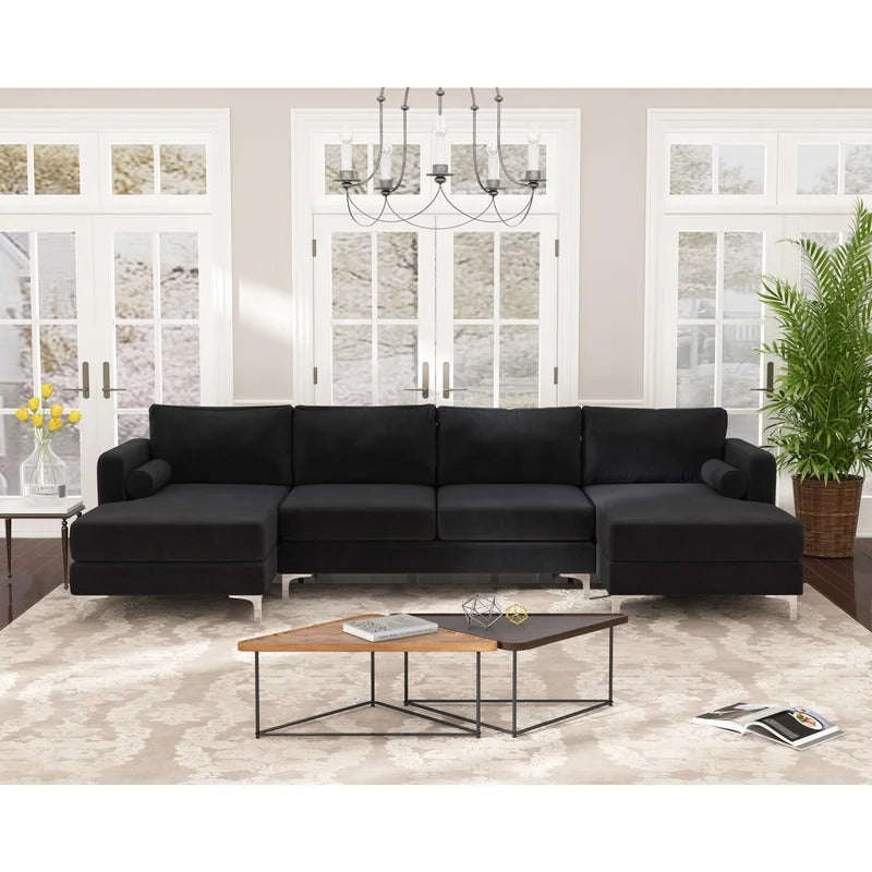 4 Seater Sofa Set: 124'' Velvet Flared Arm Slipcovered Sofa