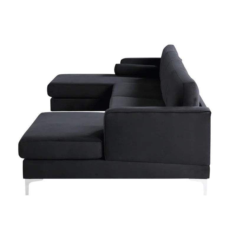 4 Seater Sofa Set: 124'' Velvet Flared Arm Slipcovered Sofa