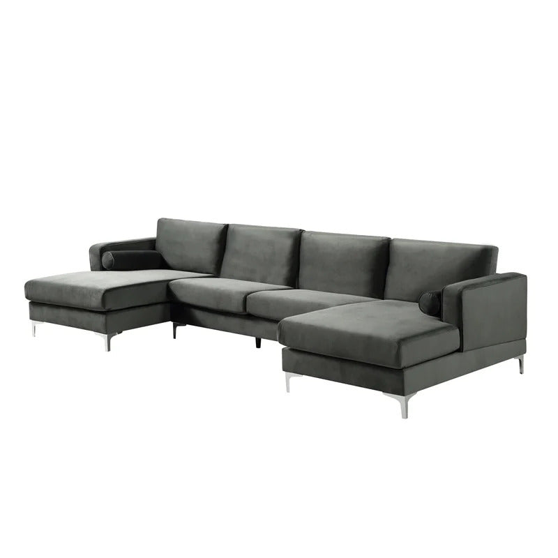 4 Seater Sofa Set: 124'' Velvet Flared Arm Slipcovered Sofa