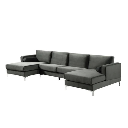 4 Seater Sofa Set: 124'' Velvet Flared Arm Slipcovered Sofa