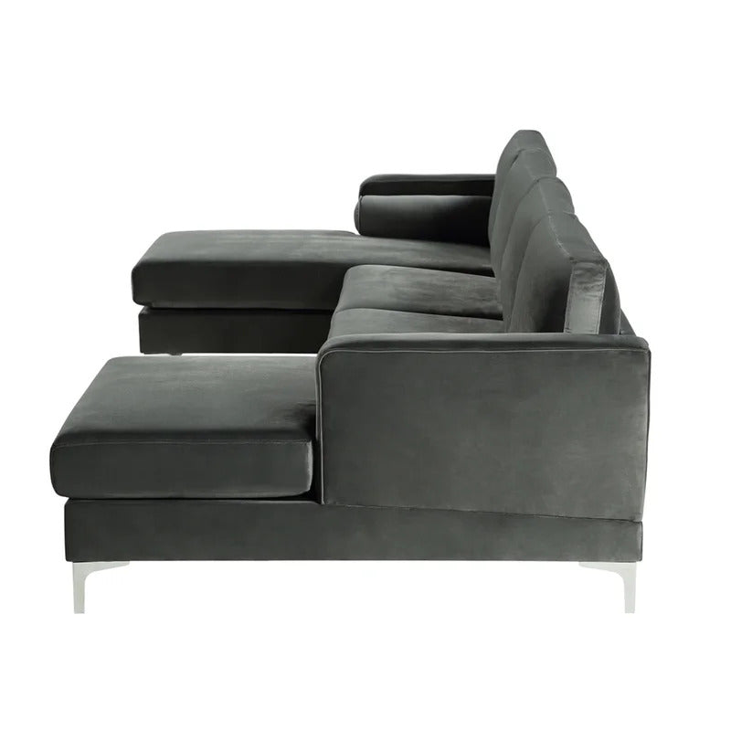 4 Seater Sofa Set: 124'' Velvet Flared Arm Slipcovered Sofa