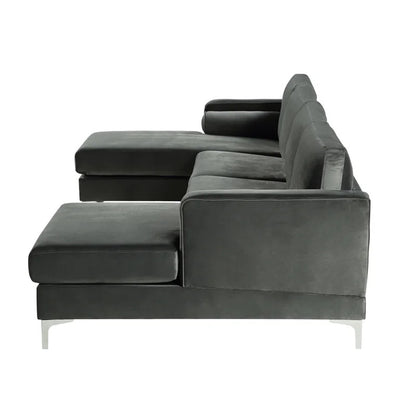 4 Seater Sofa Set: 124'' Velvet Flared Arm Slipcovered Sofa
